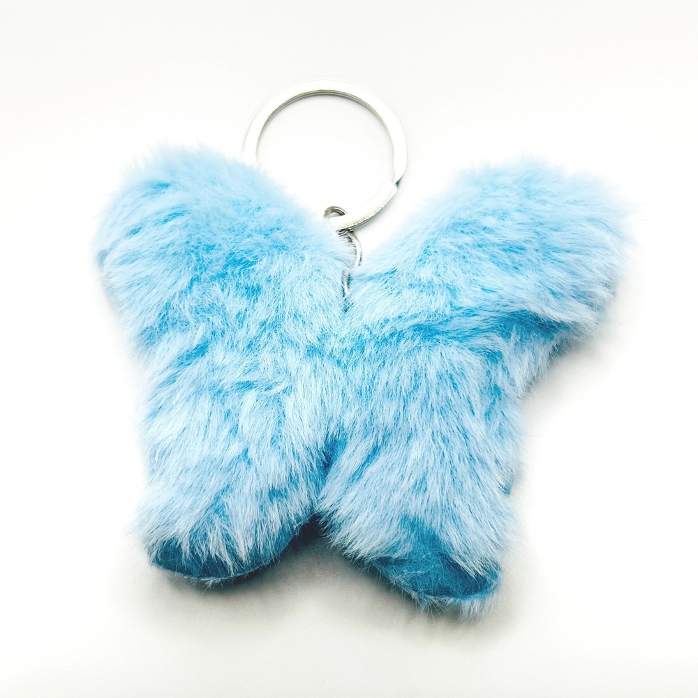 Butterfly Faux Fur Keychain Women OS Blue Plush Bag Charm Accessory